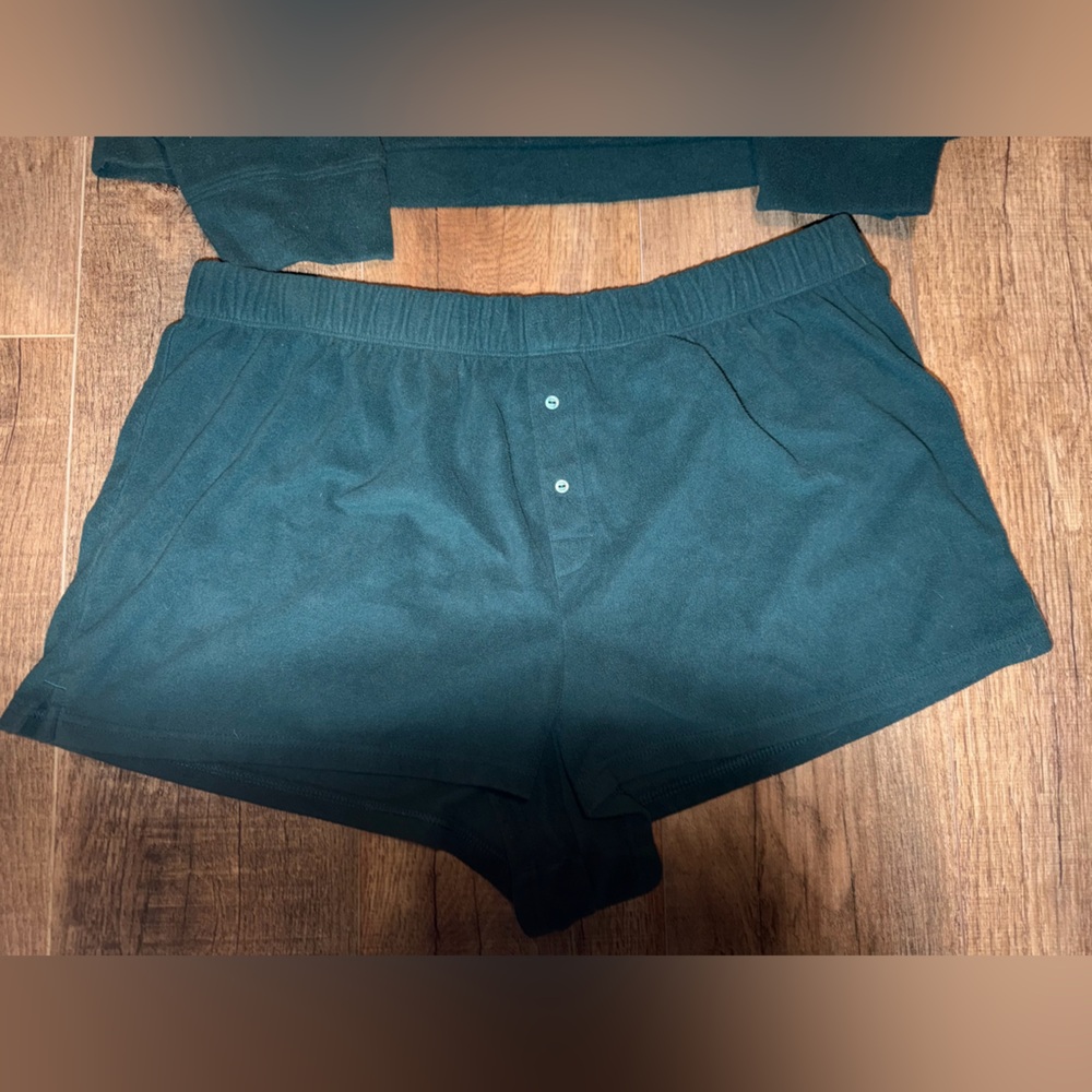 Victoria’s Secret PINK polar fleece hoodie shorts pj set - ivy green crest XXL - Picture 7 of 12